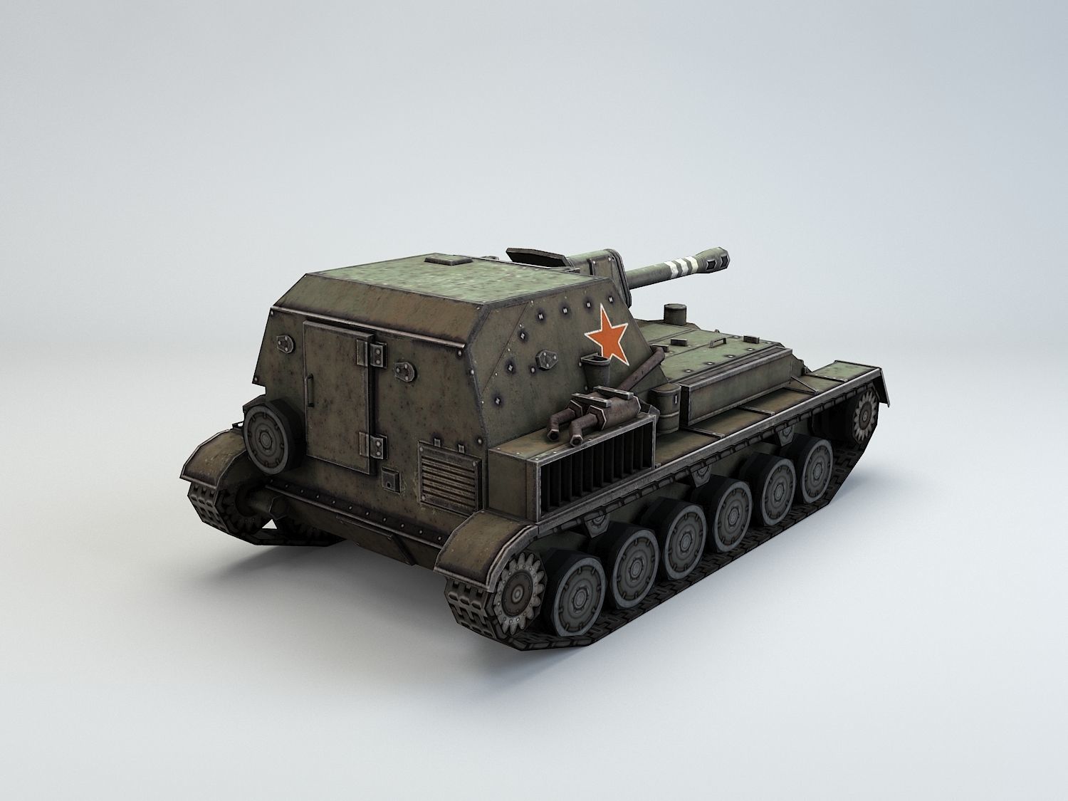 Low Poly SU-76 tank destroyer Low-poly 3D model_6