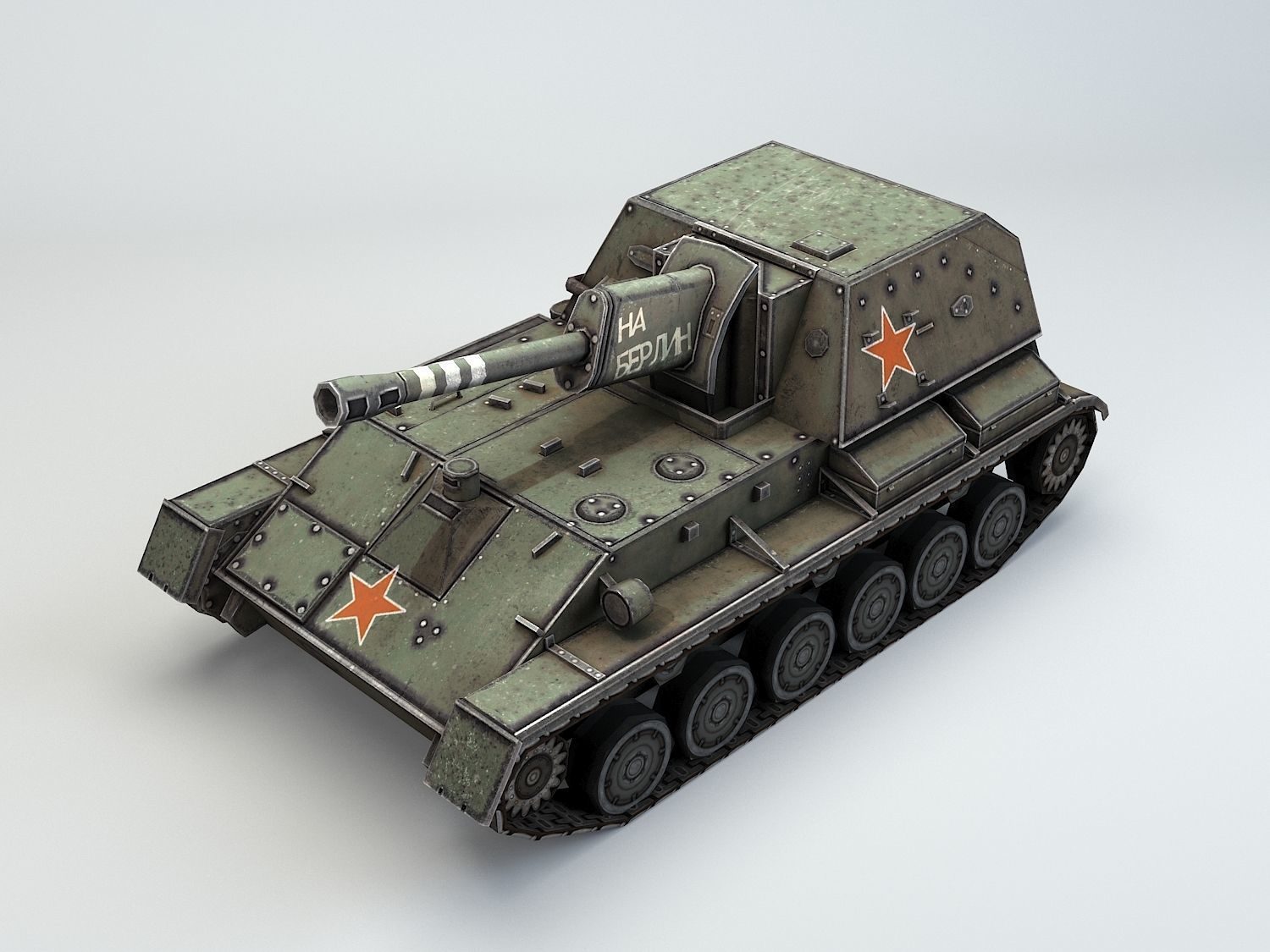 Low Poly SU-76 tank destroyer Low-poly 3D model_10