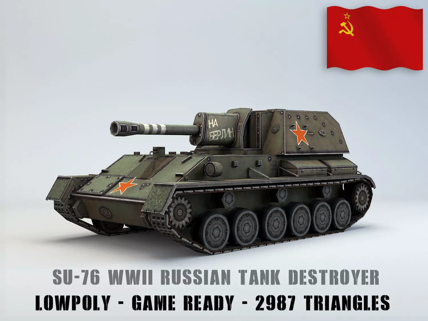 Low Poly SU-76 tank destroyer Low-poly 3D model_0