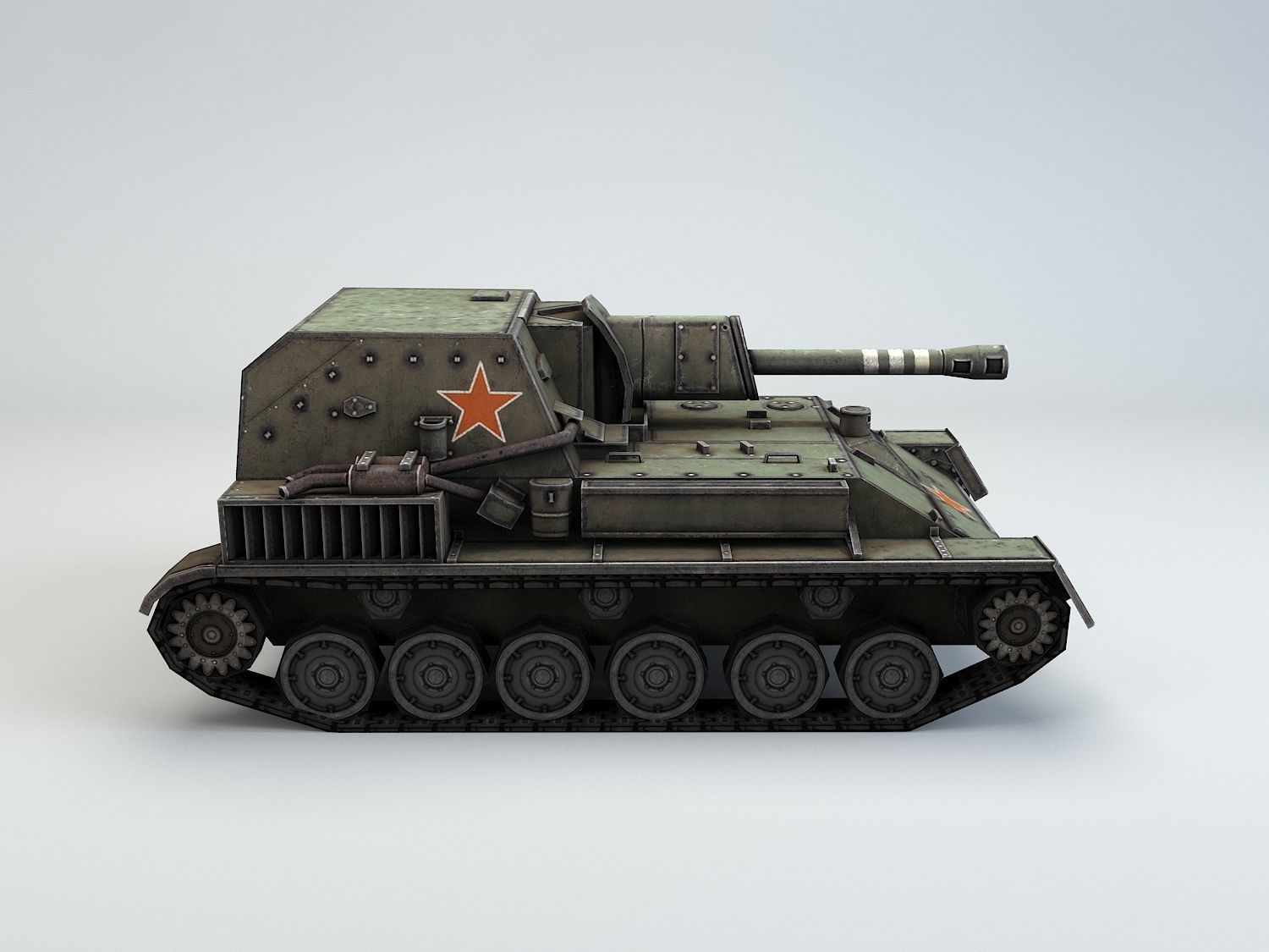 Low Poly SU-76 tank destroyer Low-poly 3D model_4
