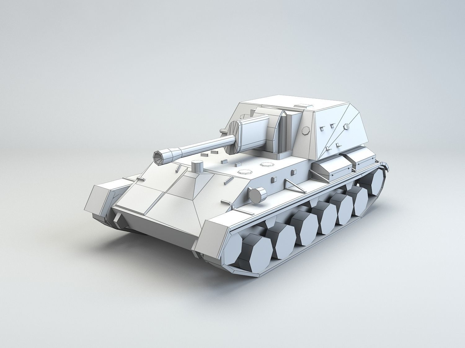 Low Poly SU-76 tank destroyer Low-poly 3D model_9