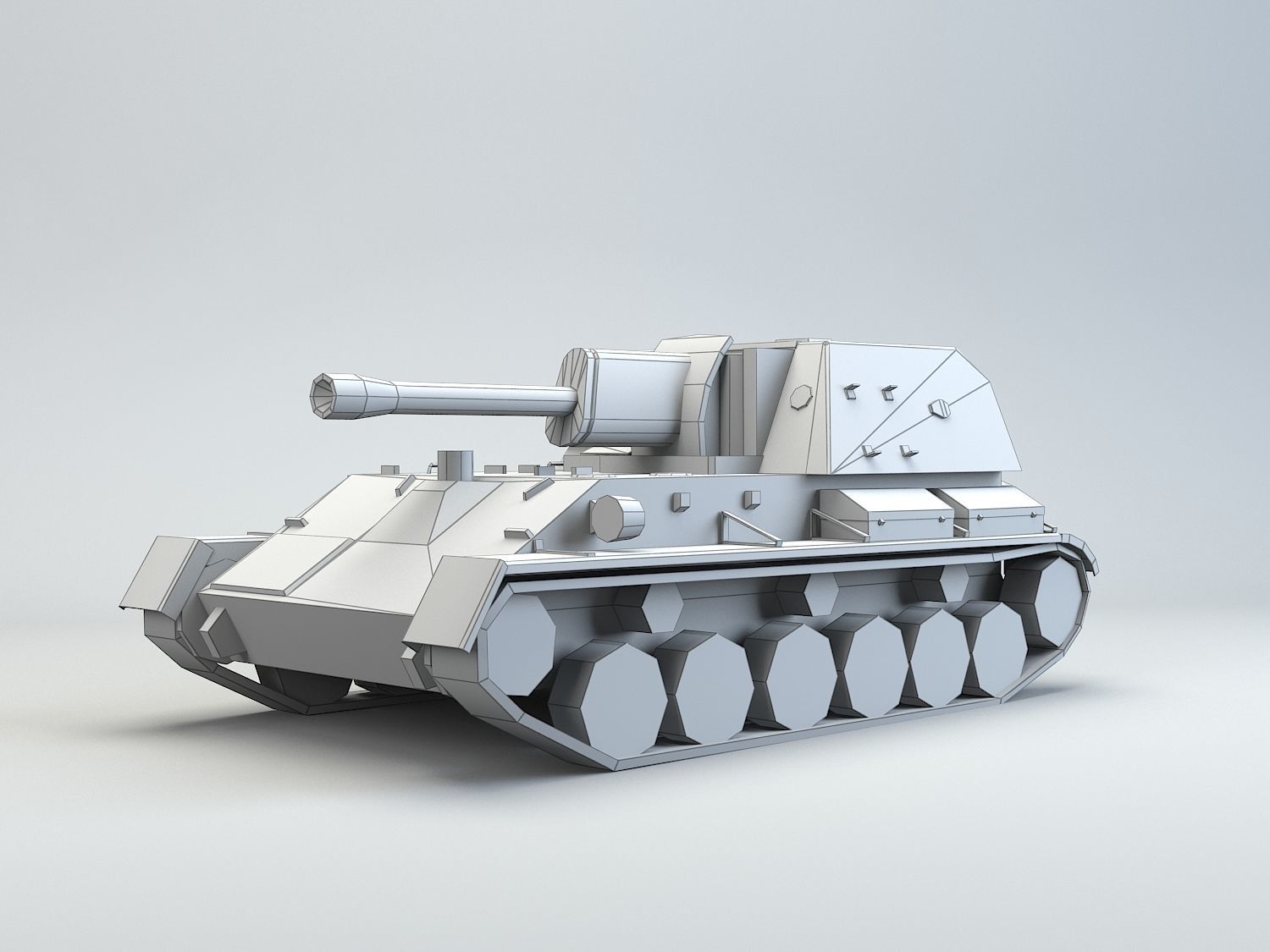 Low Poly SU-76 tank destroyer Low-poly 3D model_1