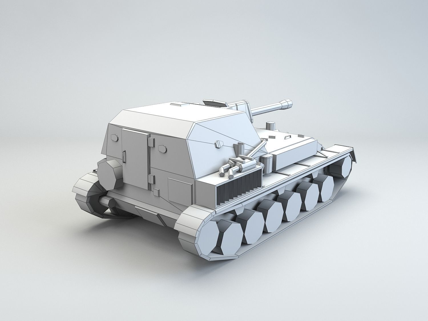 Low Poly SU-76 tank destroyer Low-poly 3D model_7