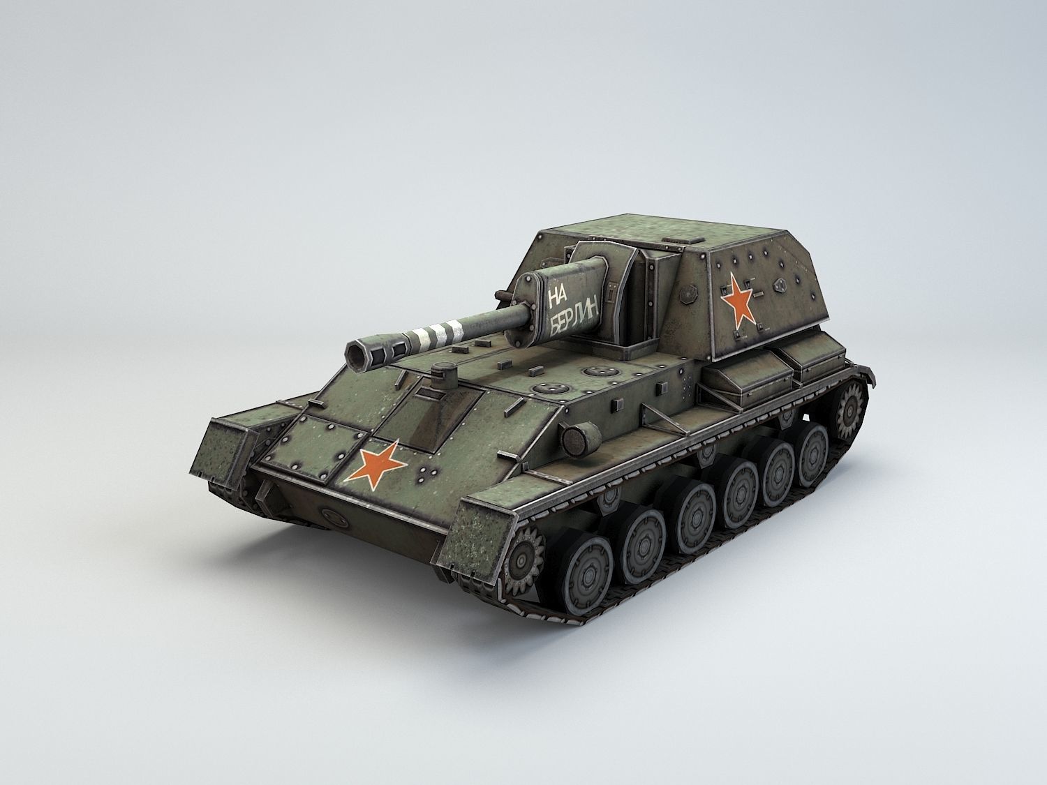 Low Poly SU-76 tank destroyer Low-poly 3D model_8