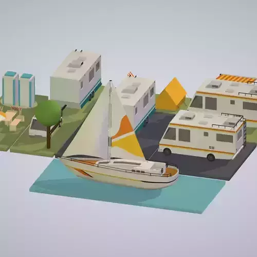isometric transport holiday BBQ camping