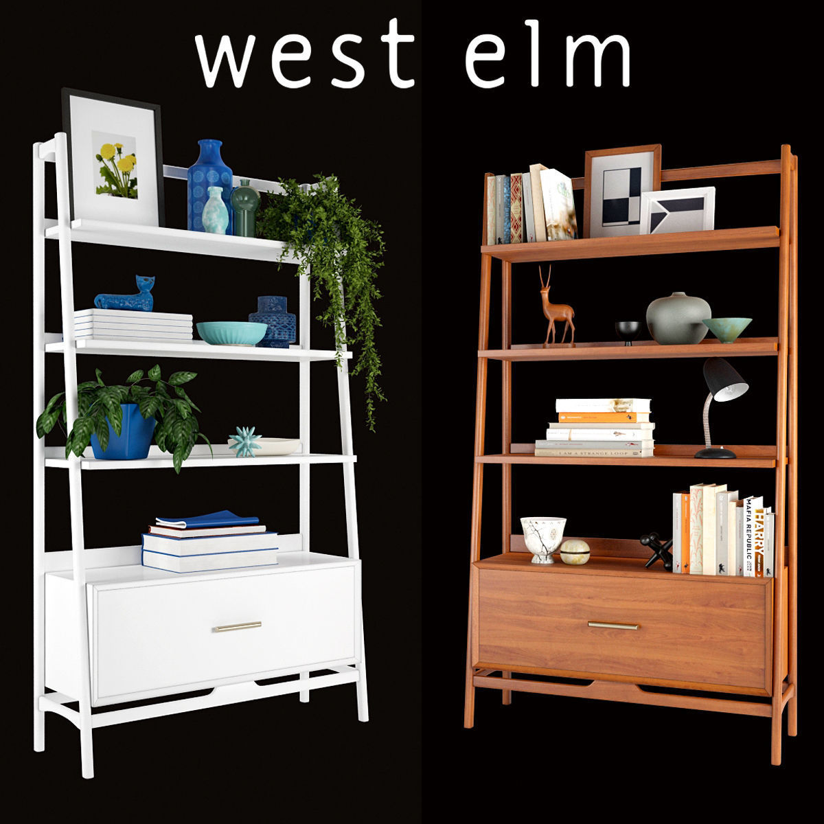 West Elm MidCentury Bookshelf Tall Wide 3D model CGTrader