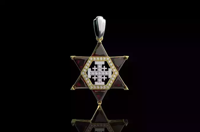 18k Gold and Diamond Mulitcolored Star of David Pendant