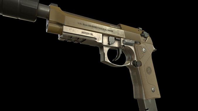 Beretta M9A3 with muffler Low-poly 3D model