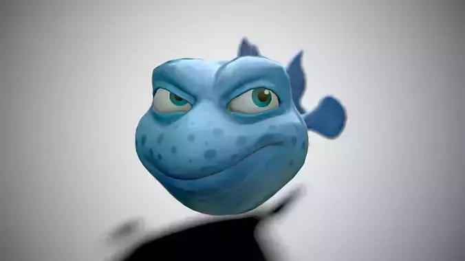 Blue cartoon fish Low-poly 3D model