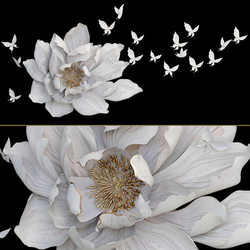 HP Decor Wall Decor Flower and Butterfly White 3D model