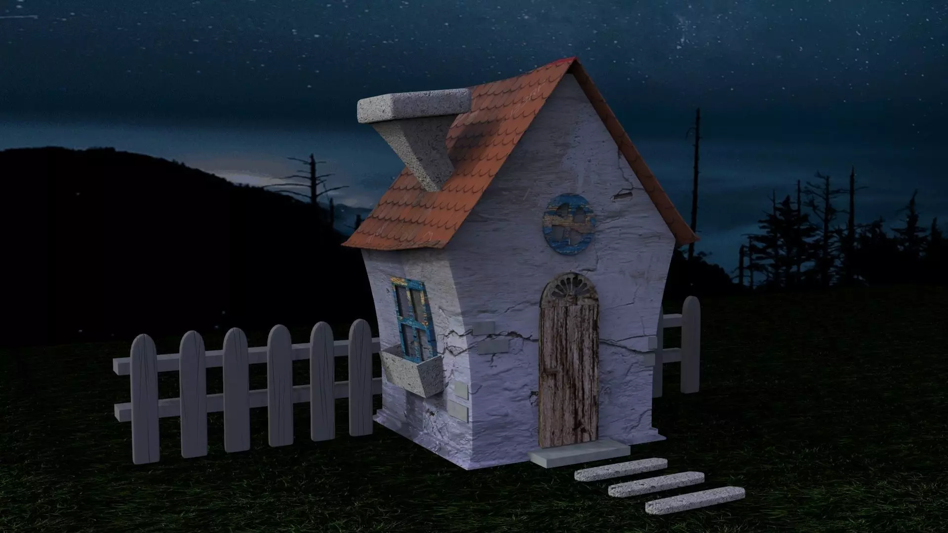 House little at night 3D model_0