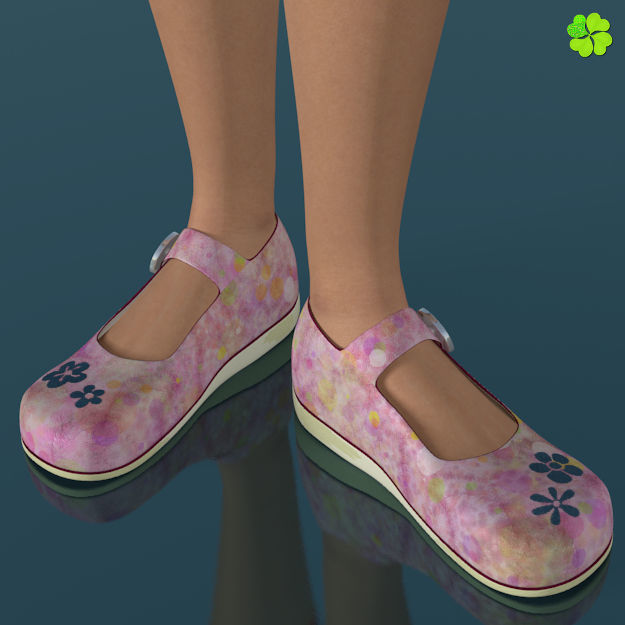 Doll shoes denim printed low poly  Low-poly 3D model_24