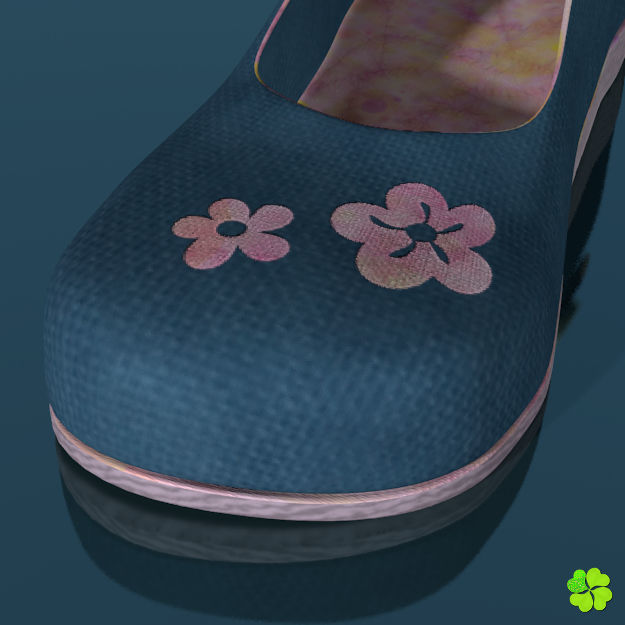 Doll shoes denim printed low poly  Low-poly 3D model_3