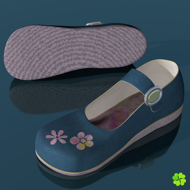 Doll shoes denim printed low poly  Low-poly 3D model_30