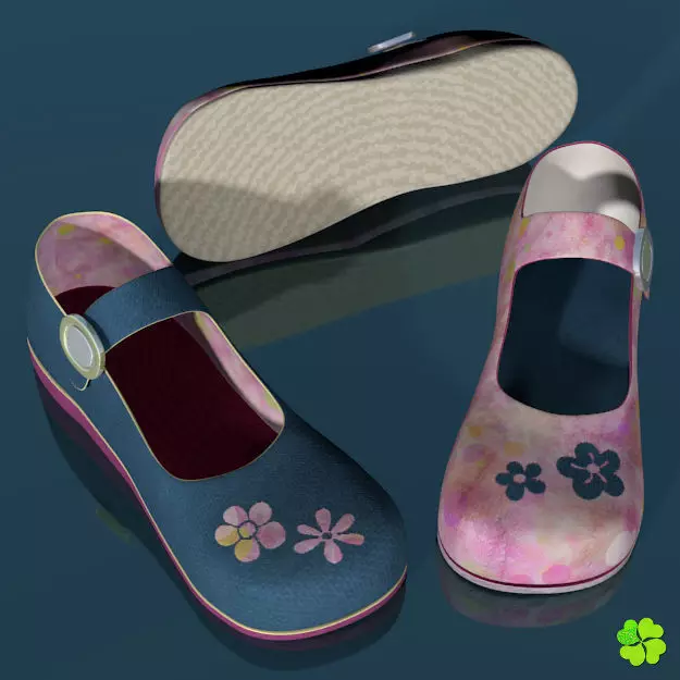 Doll shoes denim printed low poly  Low-poly 3D model_0
