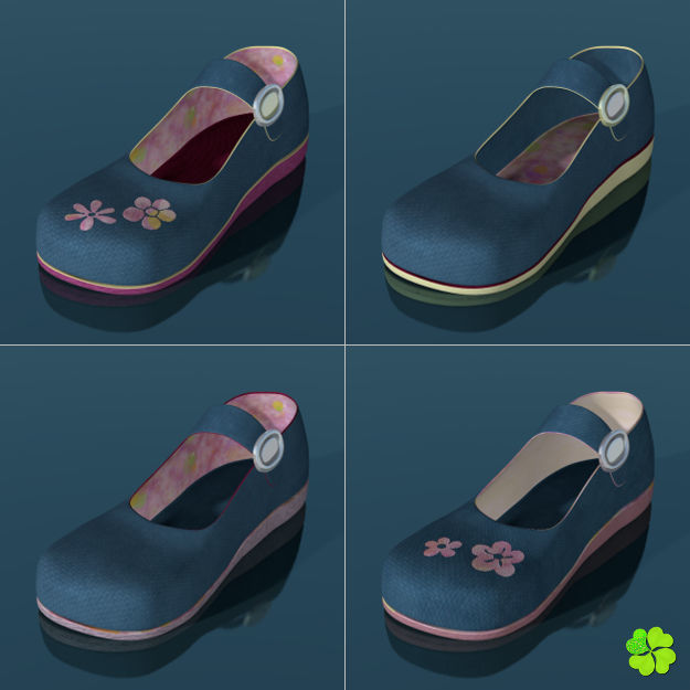 Doll shoes denim printed low poly  Low-poly 3D model_16