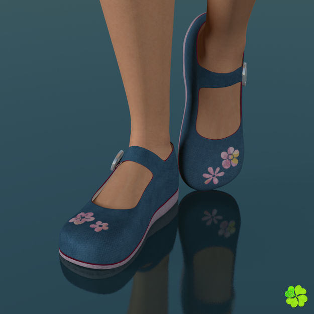Doll shoes denim printed low poly  Low-poly 3D model_14