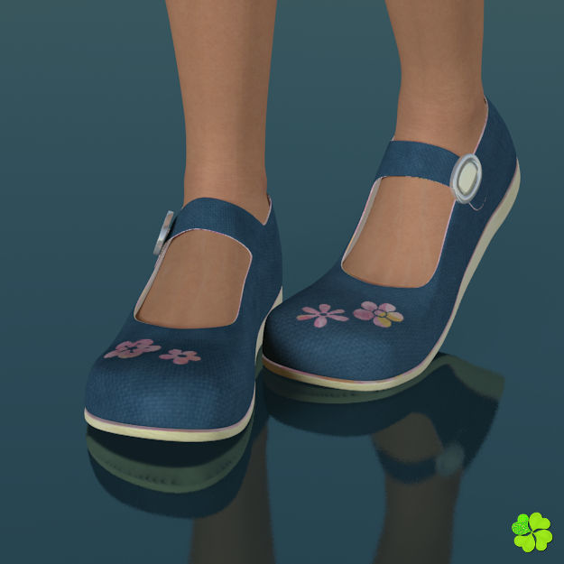 Doll shoes denim printed low poly  Low-poly 3D model_1