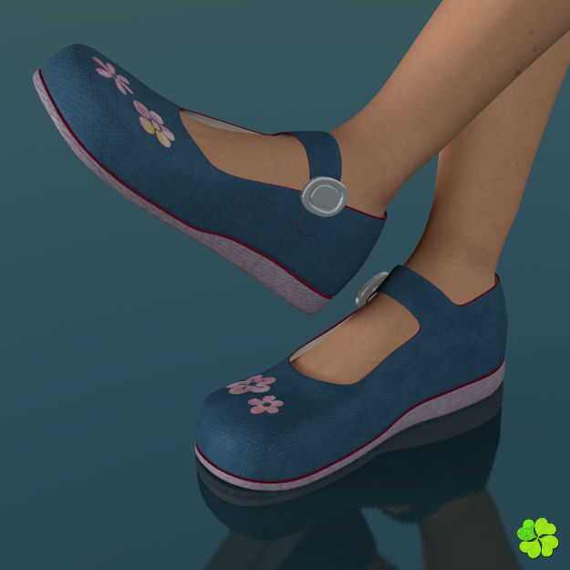 Doll shoes denim printed low poly  Low-poly 3D model_23