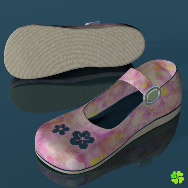 Doll shoes denim printed low poly  Low-poly 3D model_31