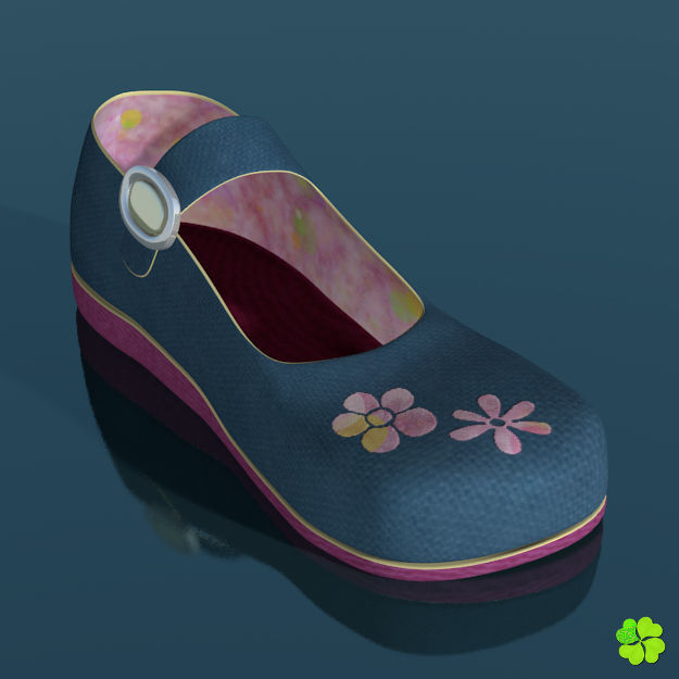 Doll shoes denim printed low poly  Low-poly 3D model_10