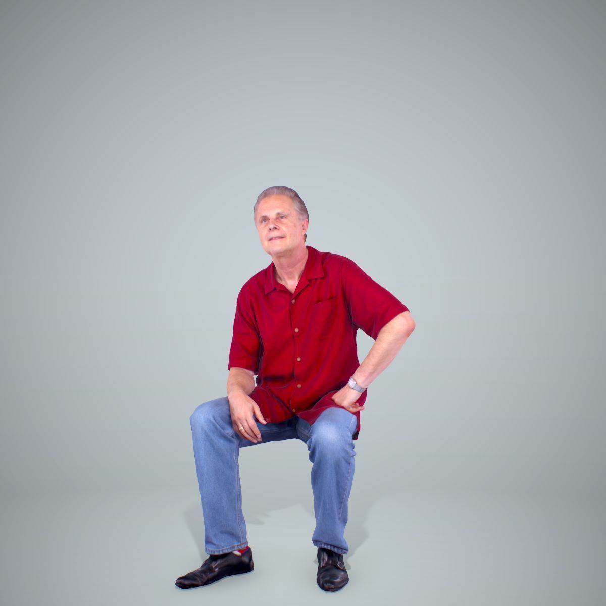 Sitting Man with Red Shirt CMan0220-HD2-O01P01-S 3D model_2