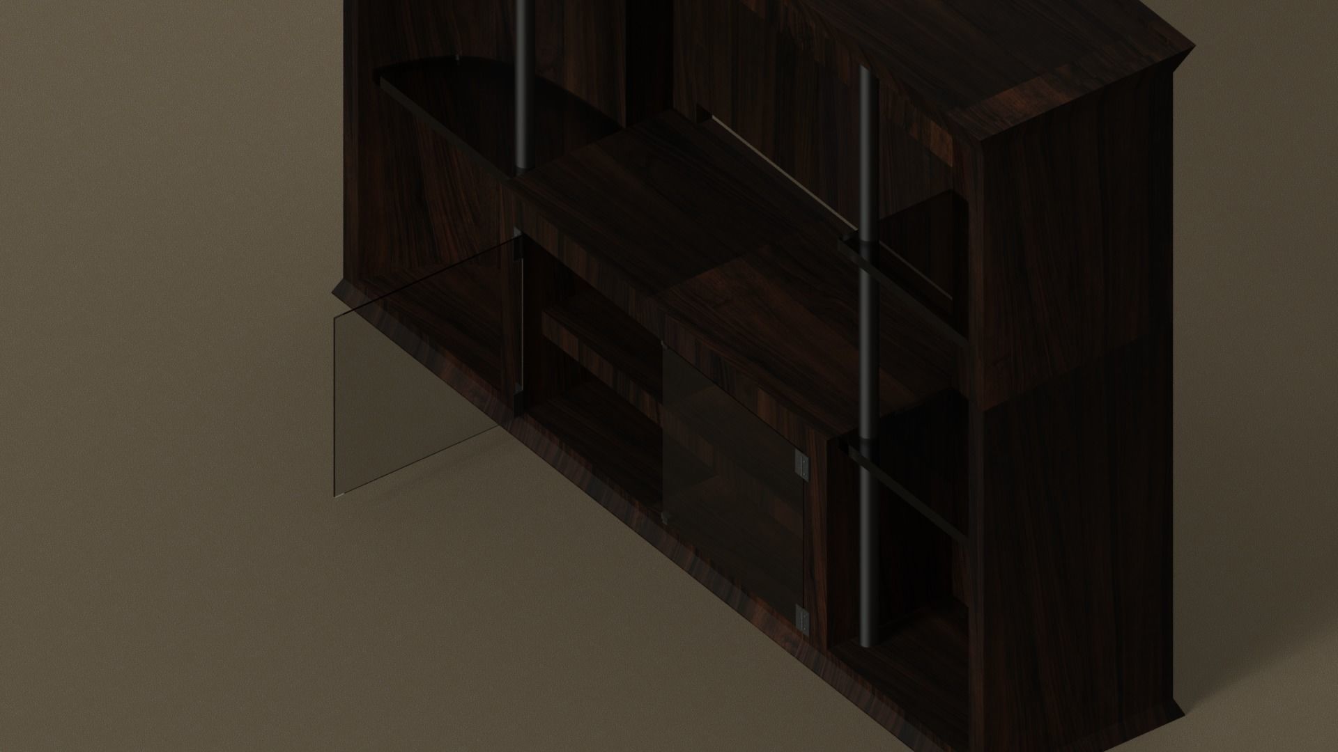 Large Wood Entertainment Center with Glass Shelves Free 3D model_2