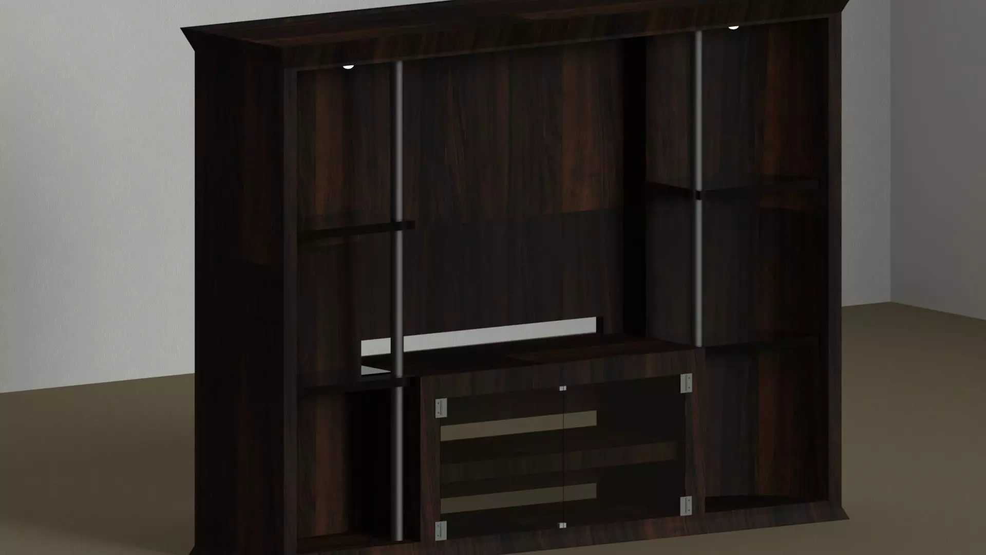 Large Wood Entertainment Center with Glass Shelves Free 3D model_0