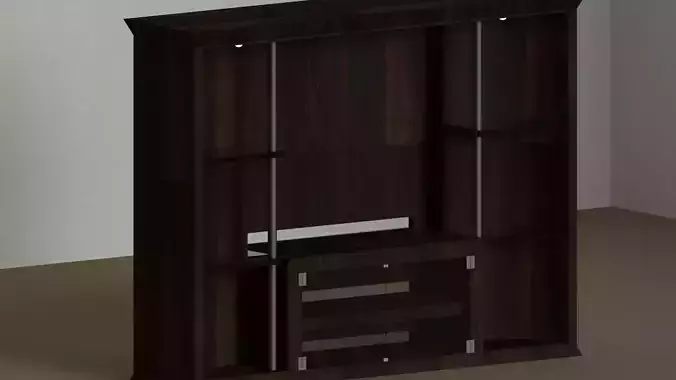 Large Wood Entertainment Center with Glass Shelves Free 3D model