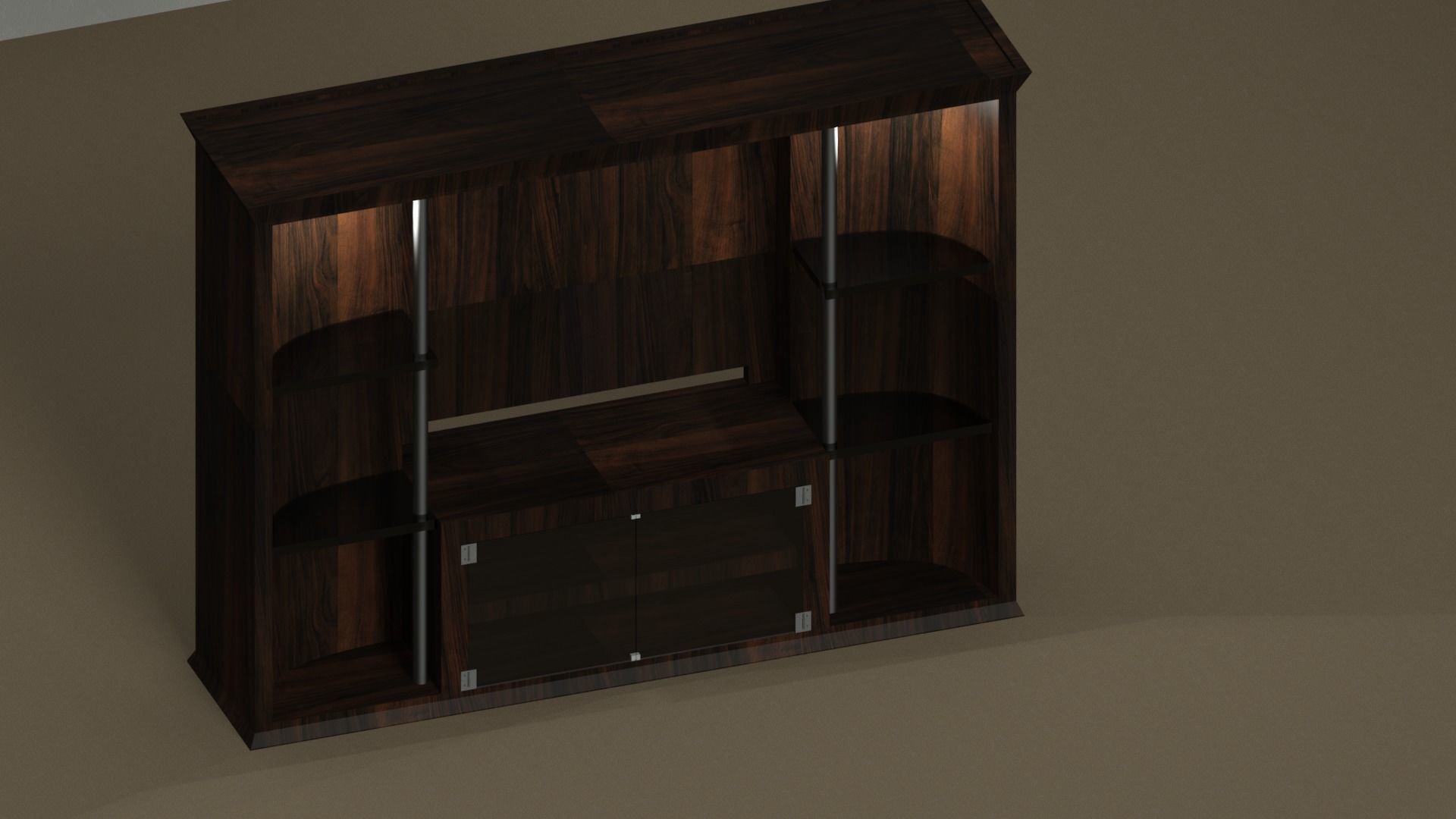 Large Wood Entertainment Center with Glass Shelves Free 3D model_1