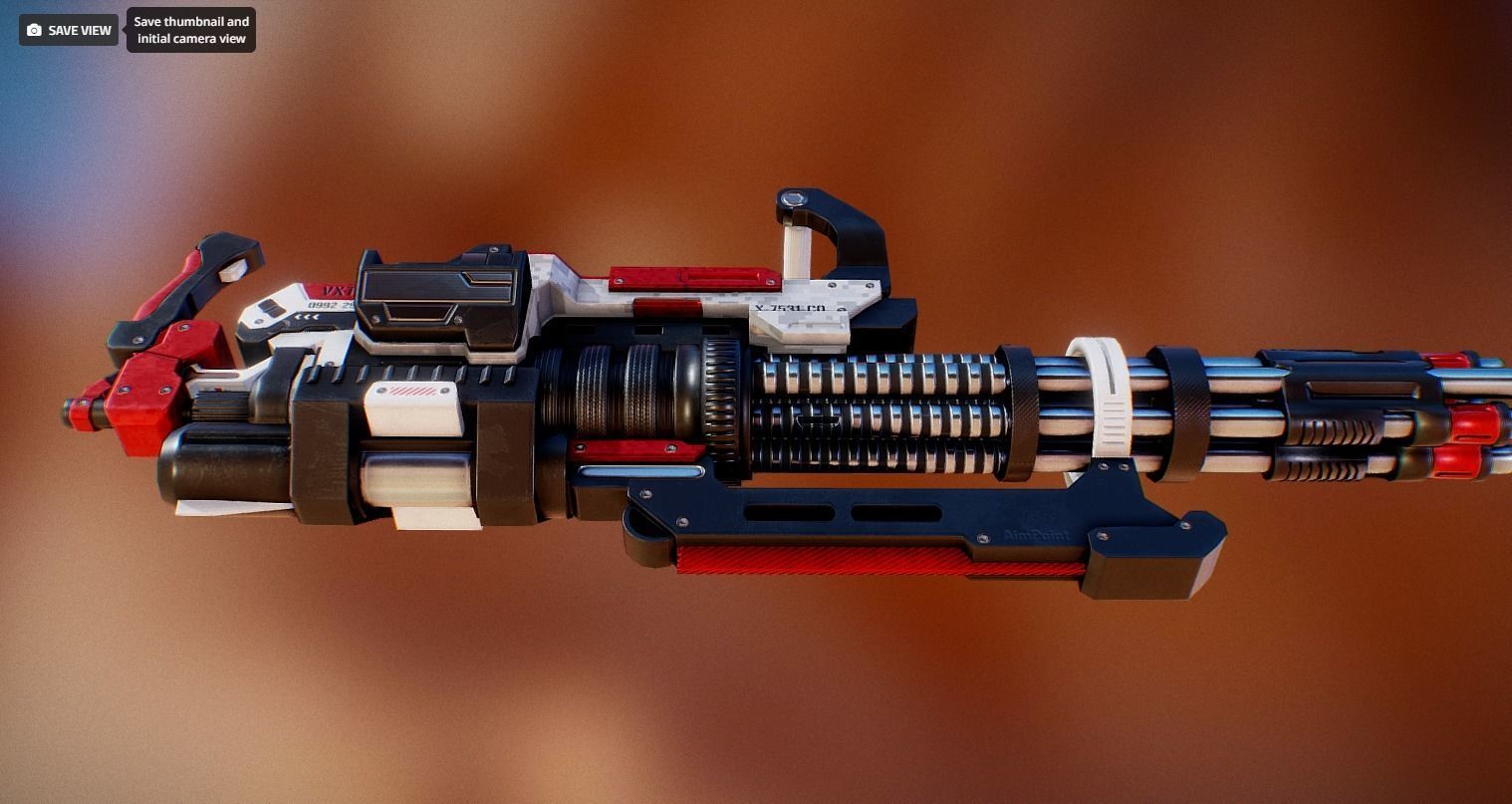 Futuristic Minigun Low-poly 3D model_5