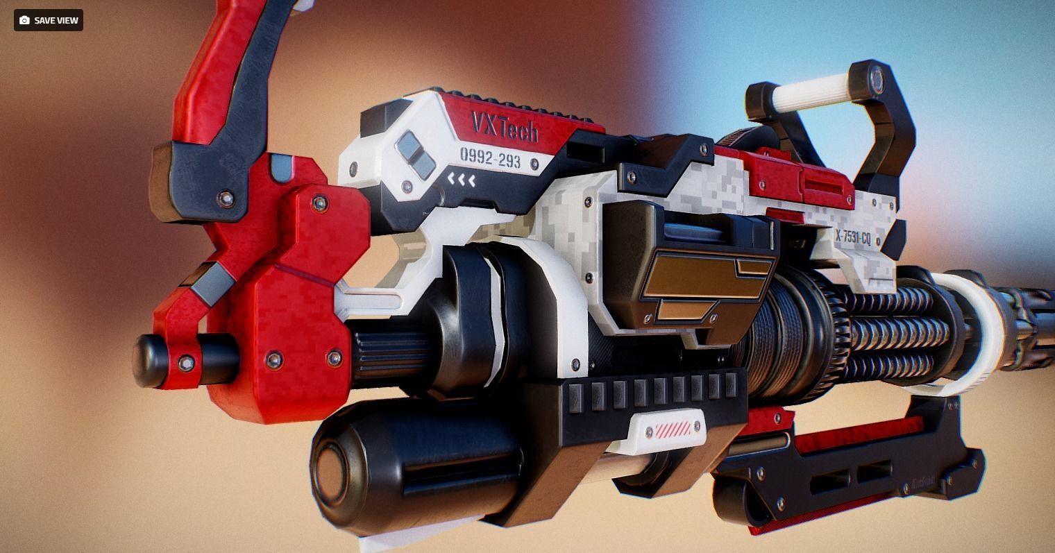 Futuristic Minigun Low-poly 3D model_4