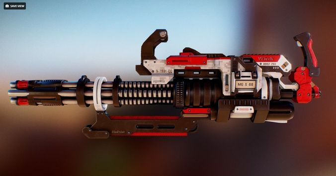 Futuristic Minigun Low-poly 3D model