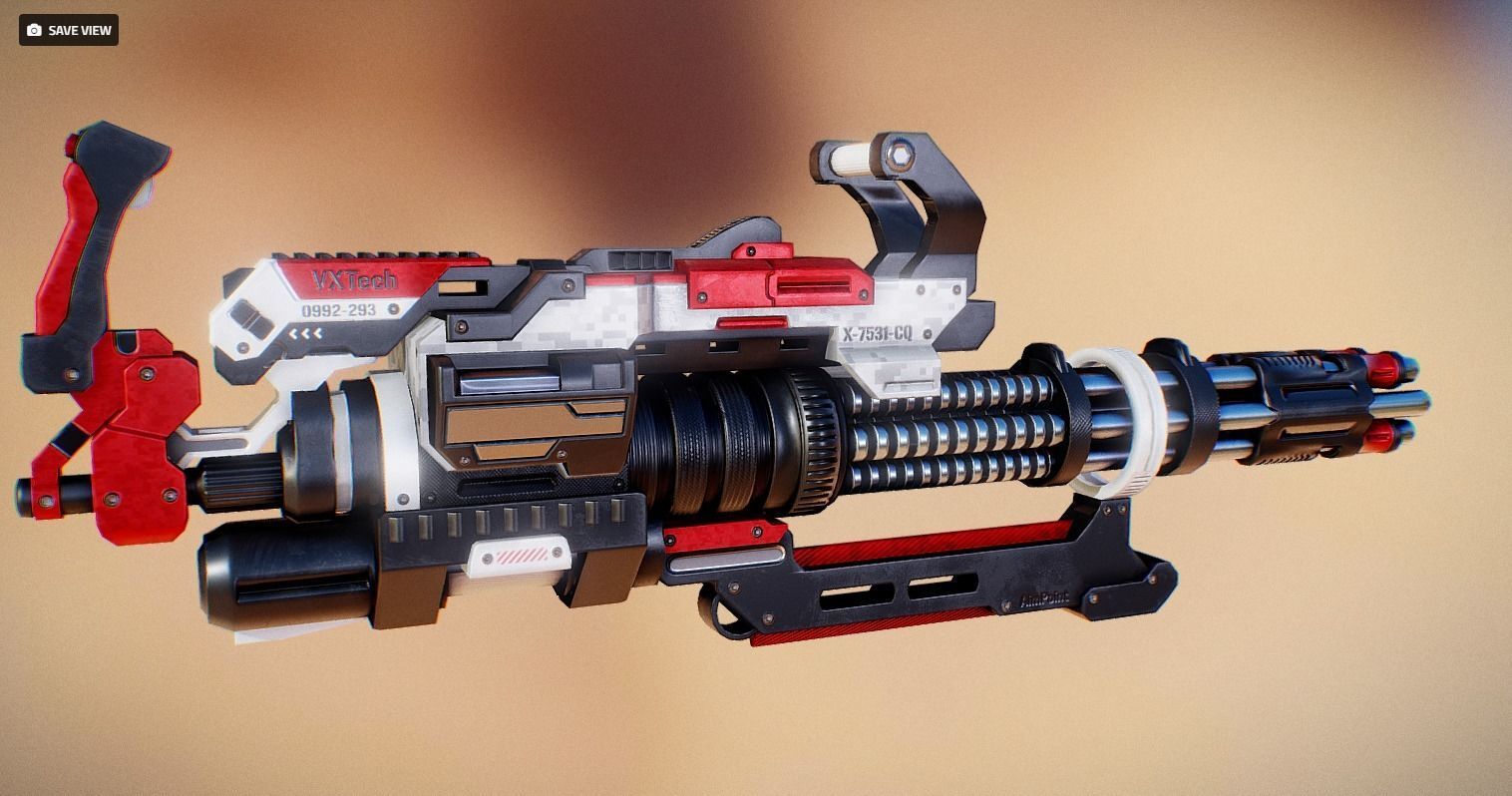 Futuristic Minigun Low-poly 3D model_2