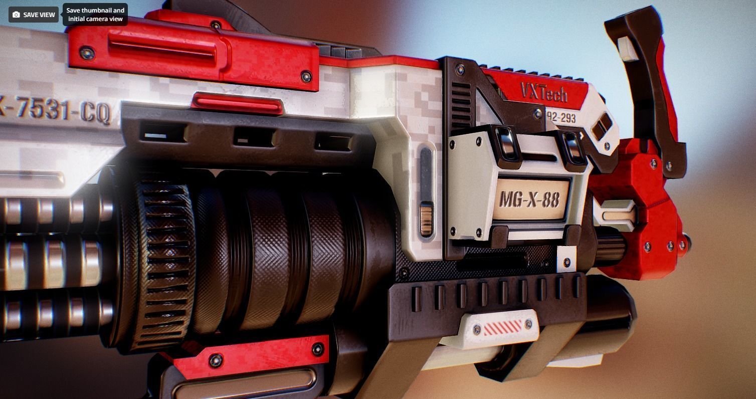 Futuristic Minigun Low-poly 3D model_3