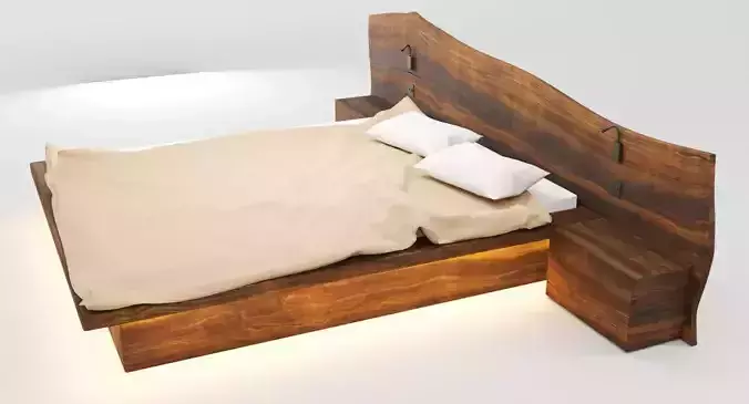 Wooden Hard Massive Bed 3D model