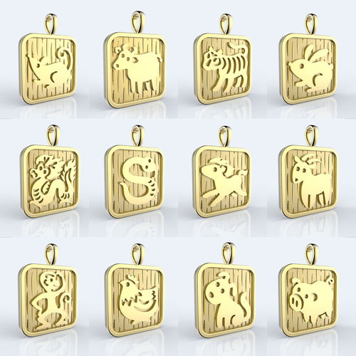 Chinese 12 animals zodiac pendants 3D print model