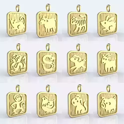 Chinese 12 animals zodiac pendants 3D print model