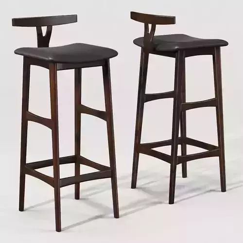 Rosewood and Leather Bar Stool 3D model