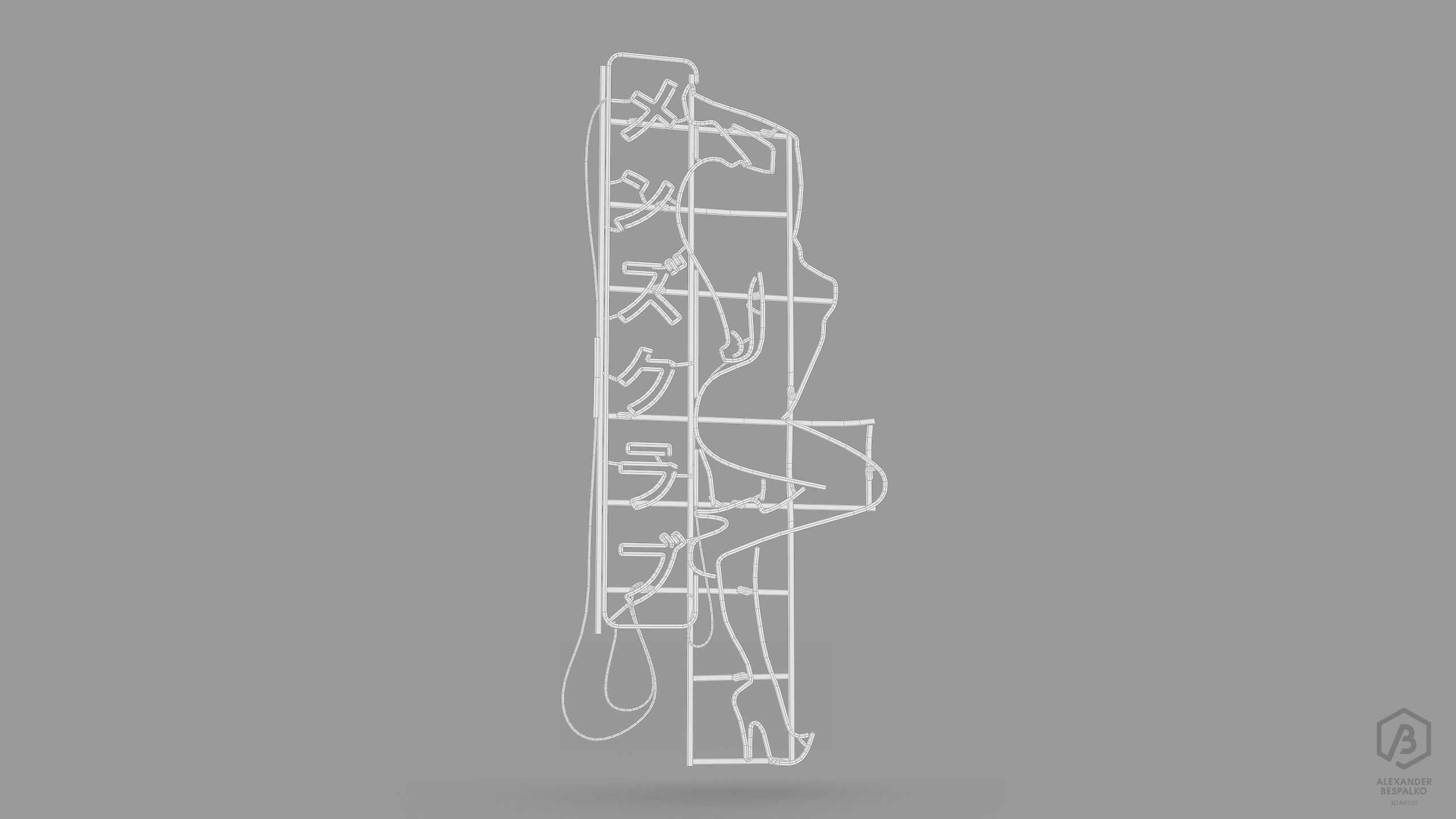 Game Ready Japanese Signs Set Sign Neon Girl Low-poly 3D model_13