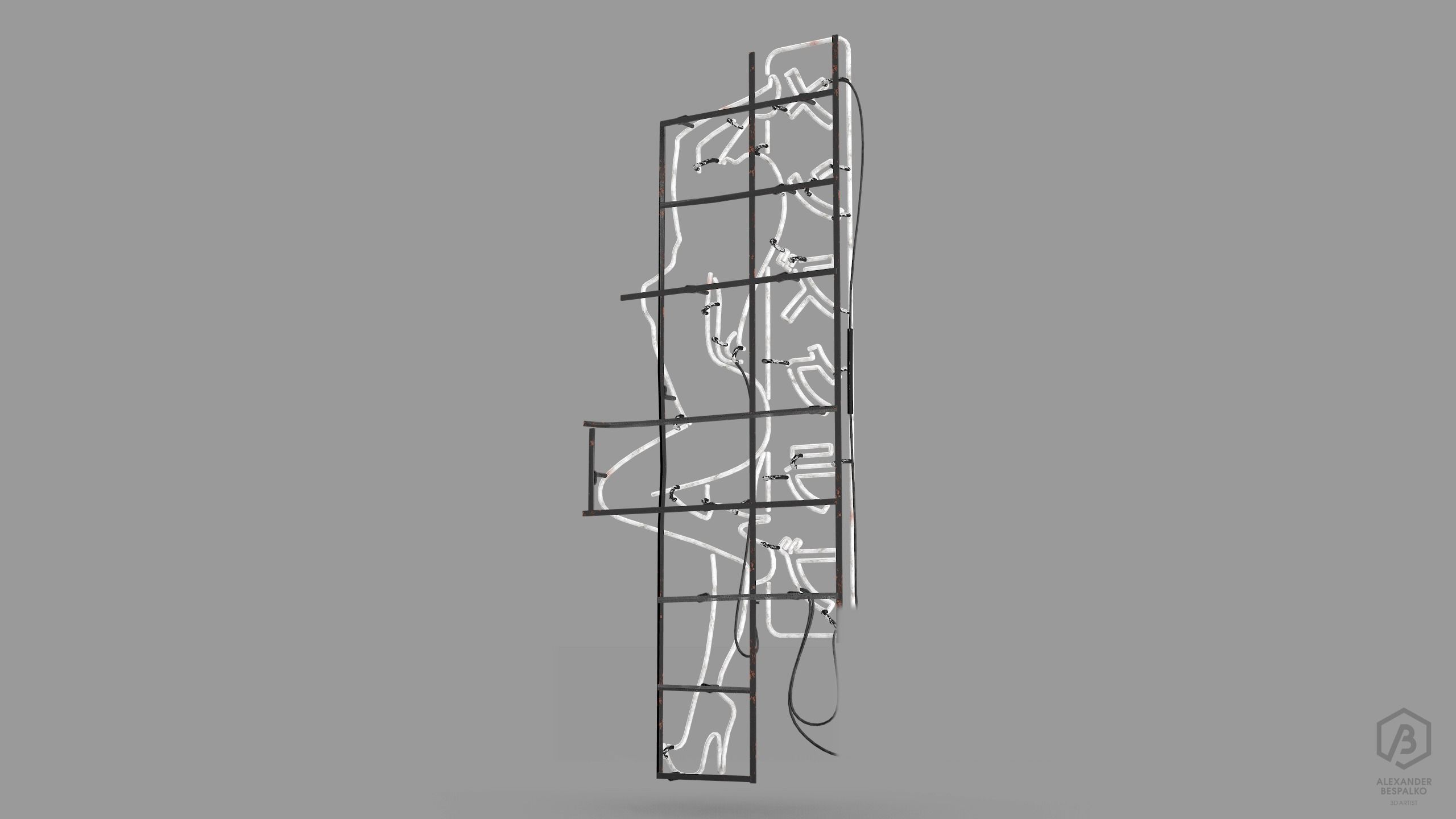 Game Ready Japanese Signs Set Sign Neon Girl Low-poly 3D model_9