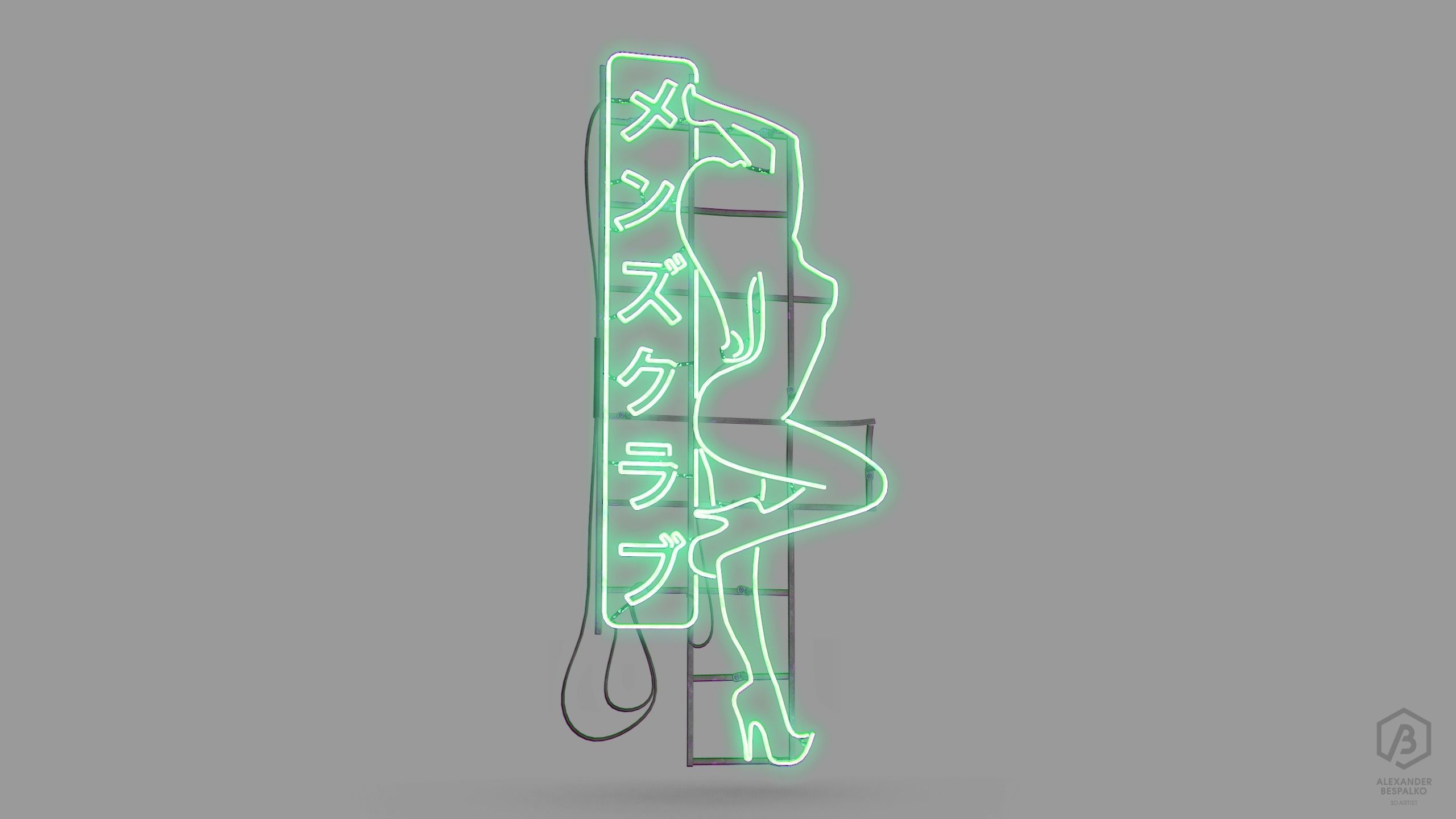 Game Ready Japanese Signs Set Sign Neon Girl Low-poly 3D model_5