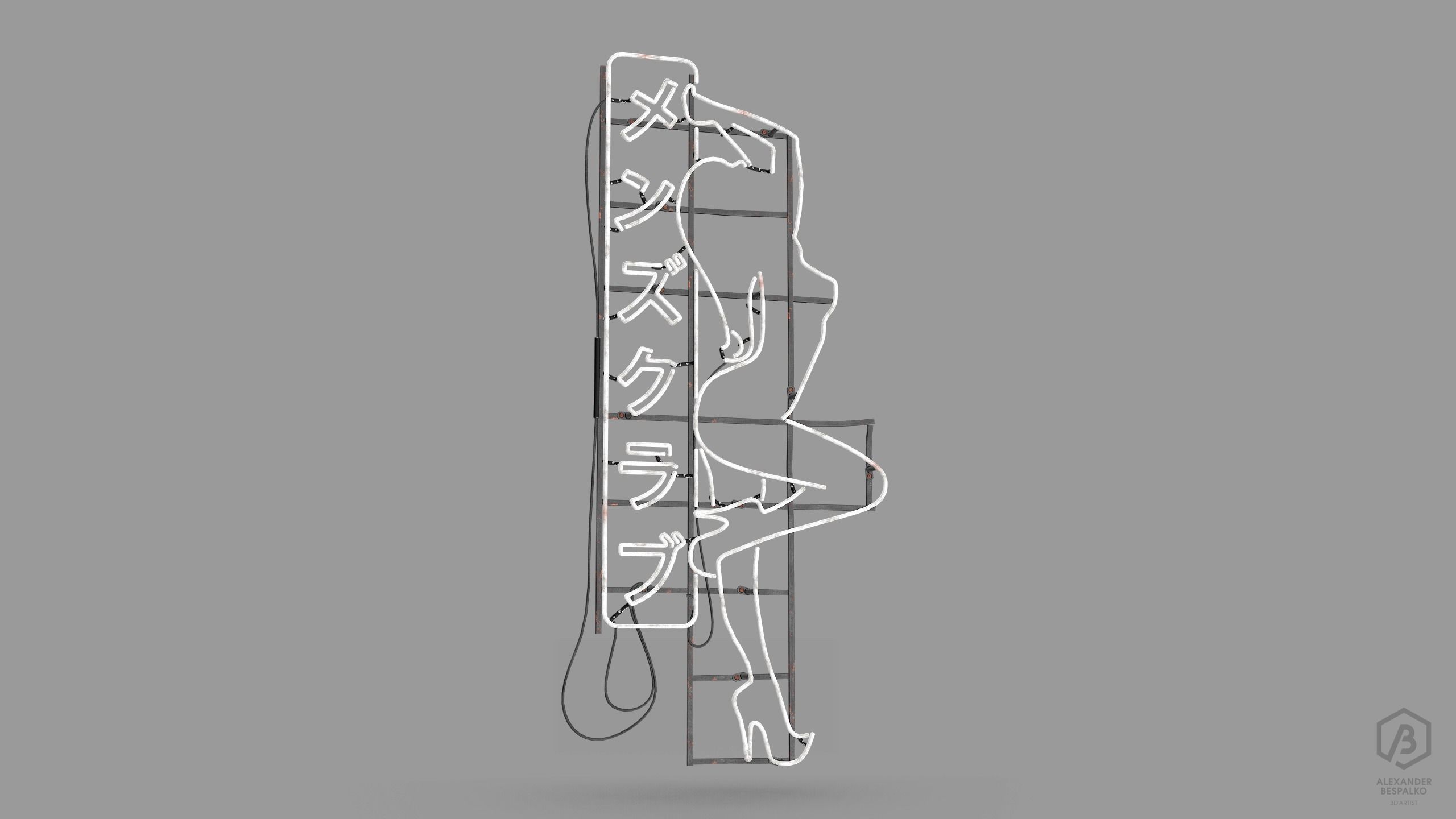 Game Ready Japanese Signs Set Sign Neon Girl Low-poly 3D model_7