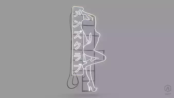 Game Ready Japanese Signs Set Sign Neon Girl Low-poly 3D model