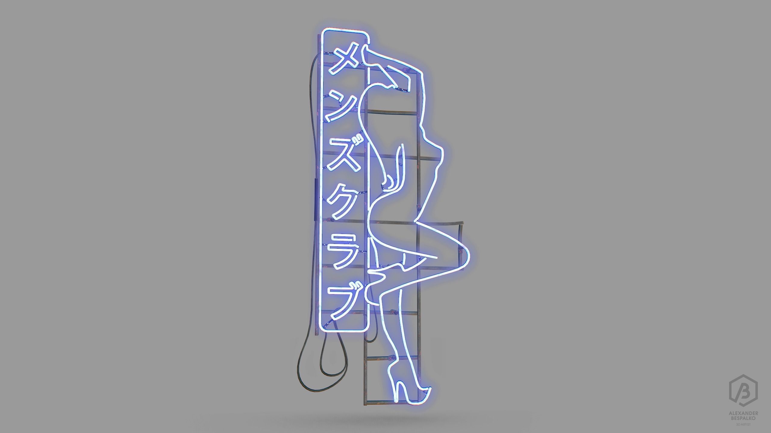 Game Ready Japanese Signs Set Sign Neon Girl Low-poly 3D model_4