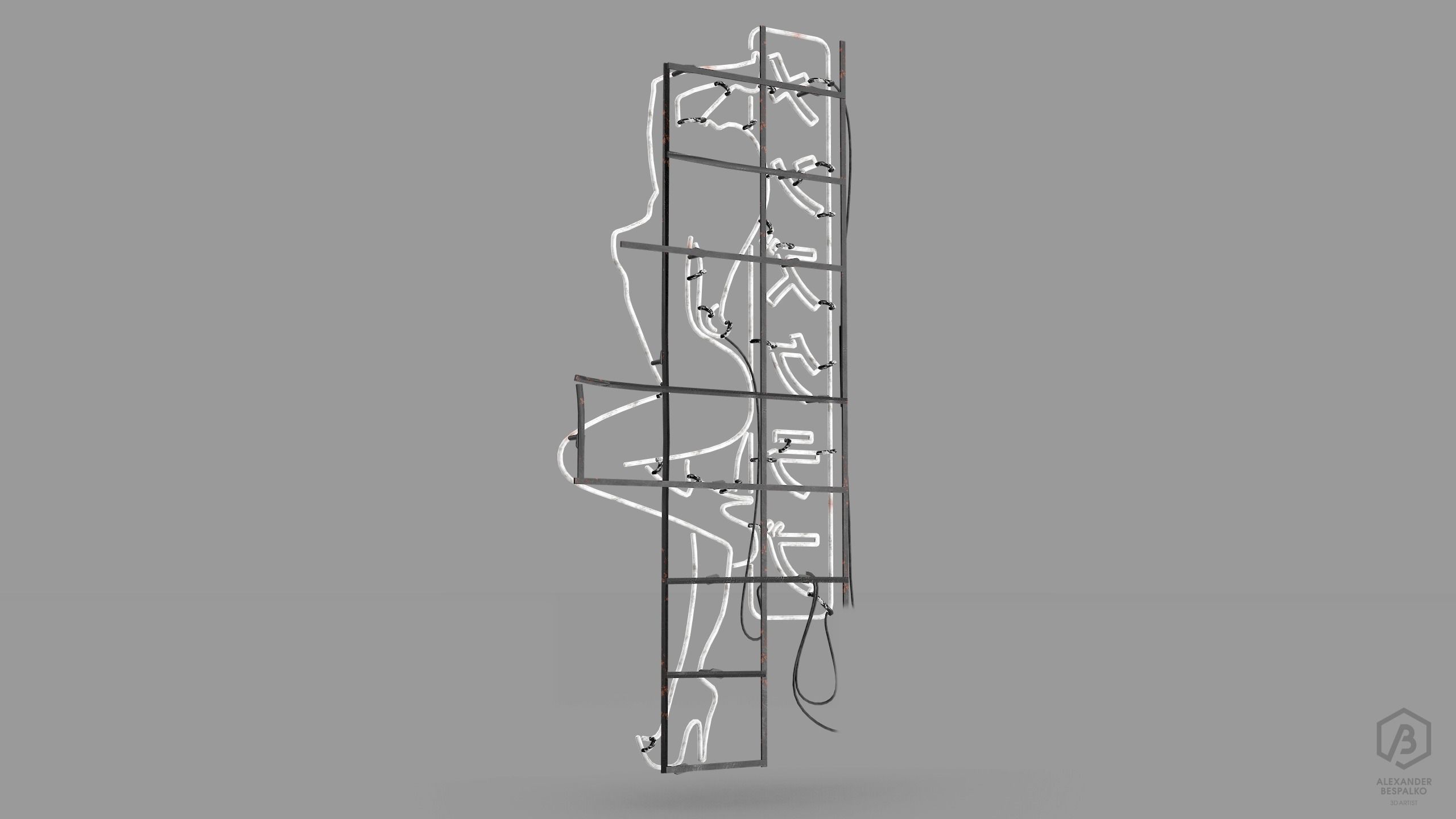 Game Ready Japanese Signs Set Sign Neon Girl Low-poly 3D model_8