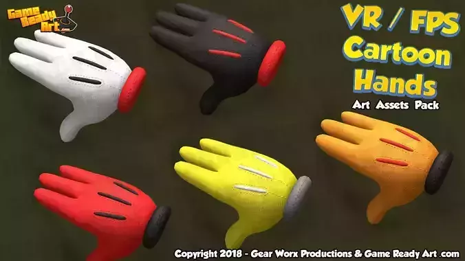 VR - FPS Cartoon Hands Pack Low-poly 3D model