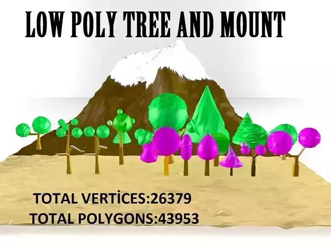 21 different Low-Poly trees and one snowy mountain