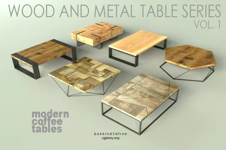 Wood and metal table series vol 1 Free 3D model_0