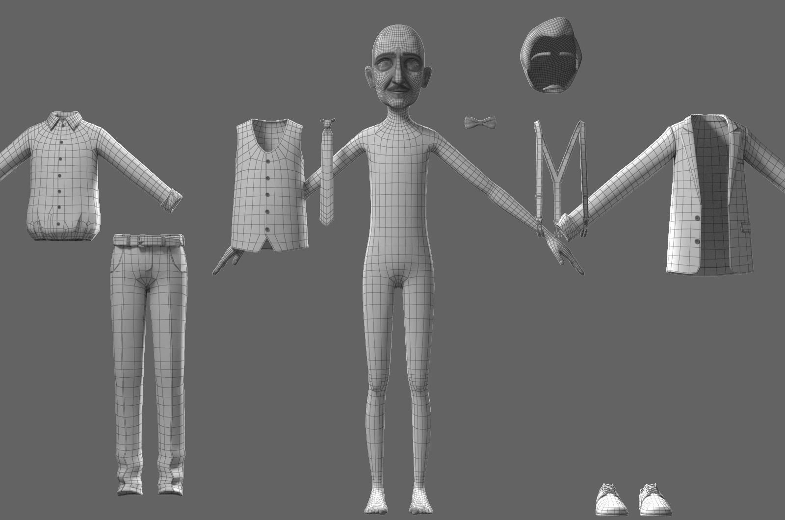 Cartoon Old Man No Rig 3D model_37